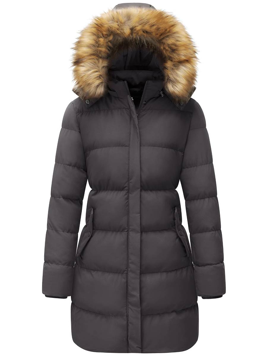 Women's Winter Thicken Puffer Coat Warm Jacket with Fur Removable Hood ...