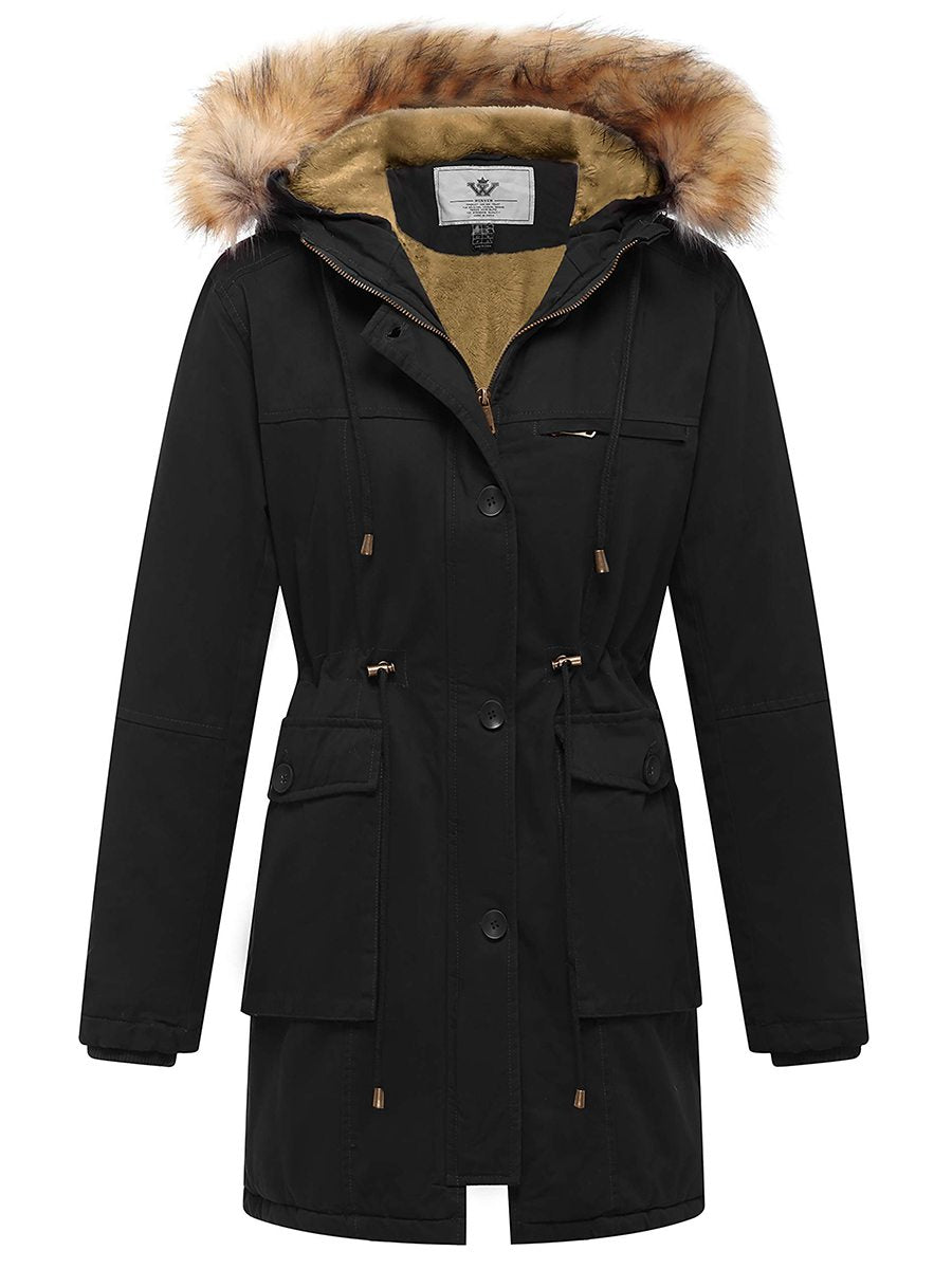 Women's Winter Thicken Fleece Jacket Fur Hooded Military Parka Coat