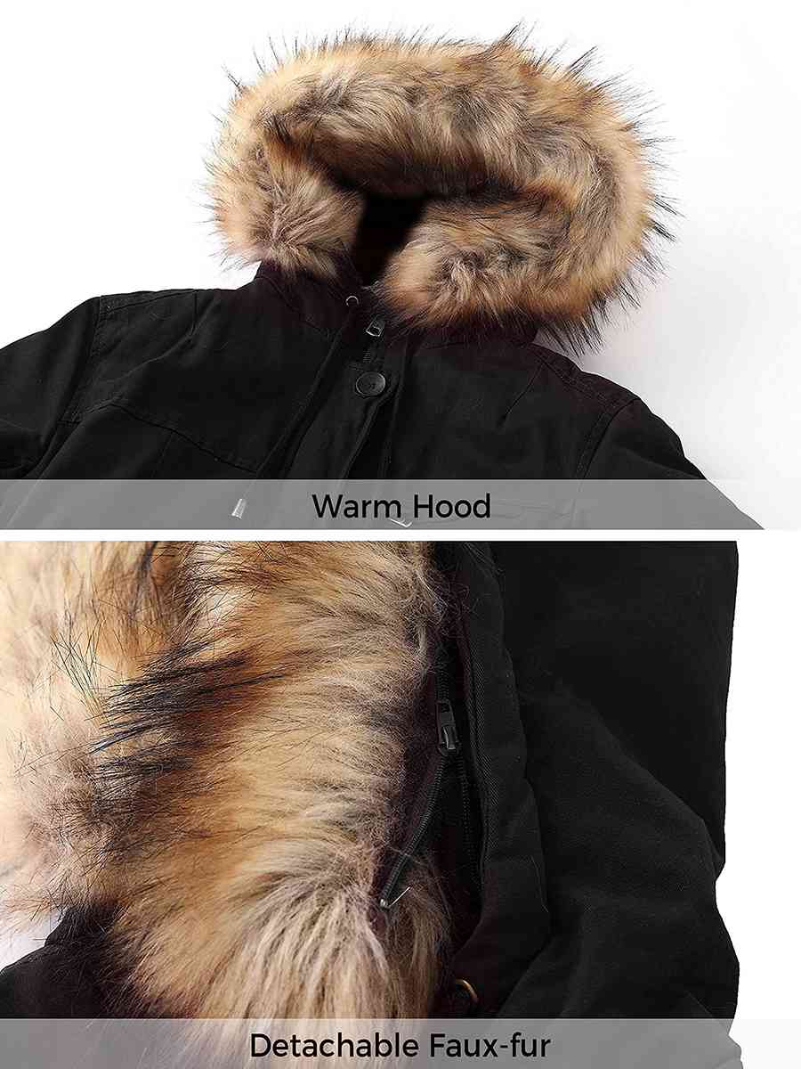 Women's Winter Thicken Fleece Jacket Fur Hooded Military Parka Coat