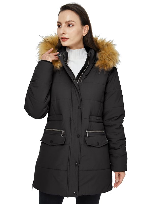 Women's Winter Waterproof Thickened Puffer Jacket with Fur Hood