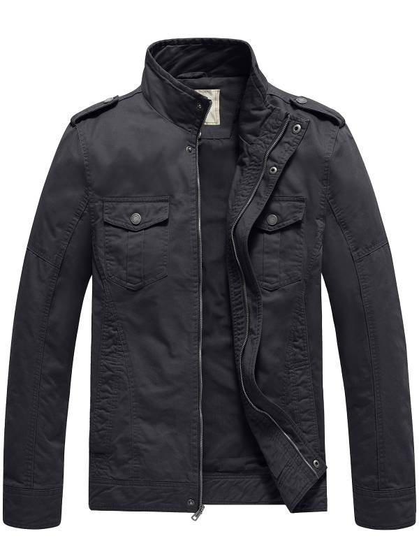 West Louis Spring Military Style Cotton Jacket Black / S | Male