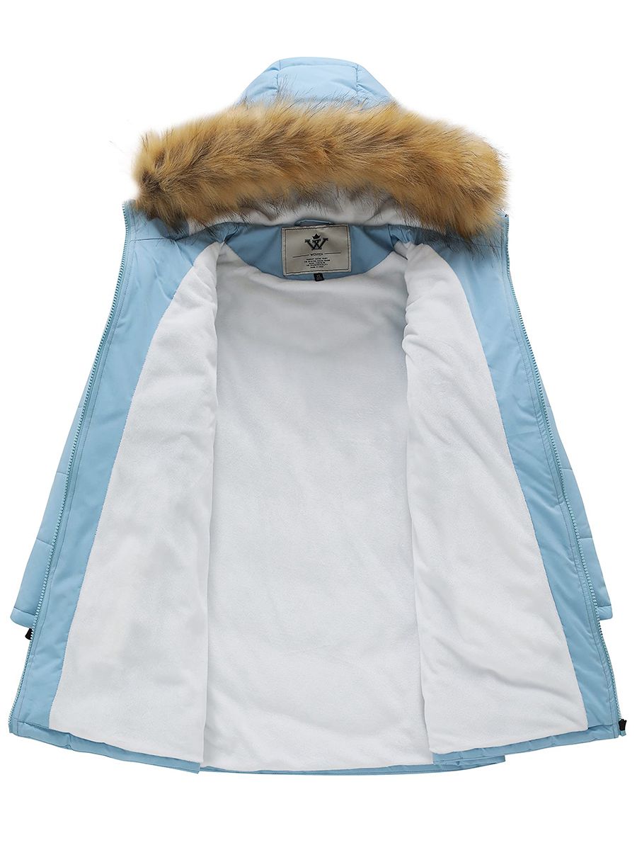 Girls Winter Warm Fleece Lined Hooded Jacket Water Resistant Puffer Coat