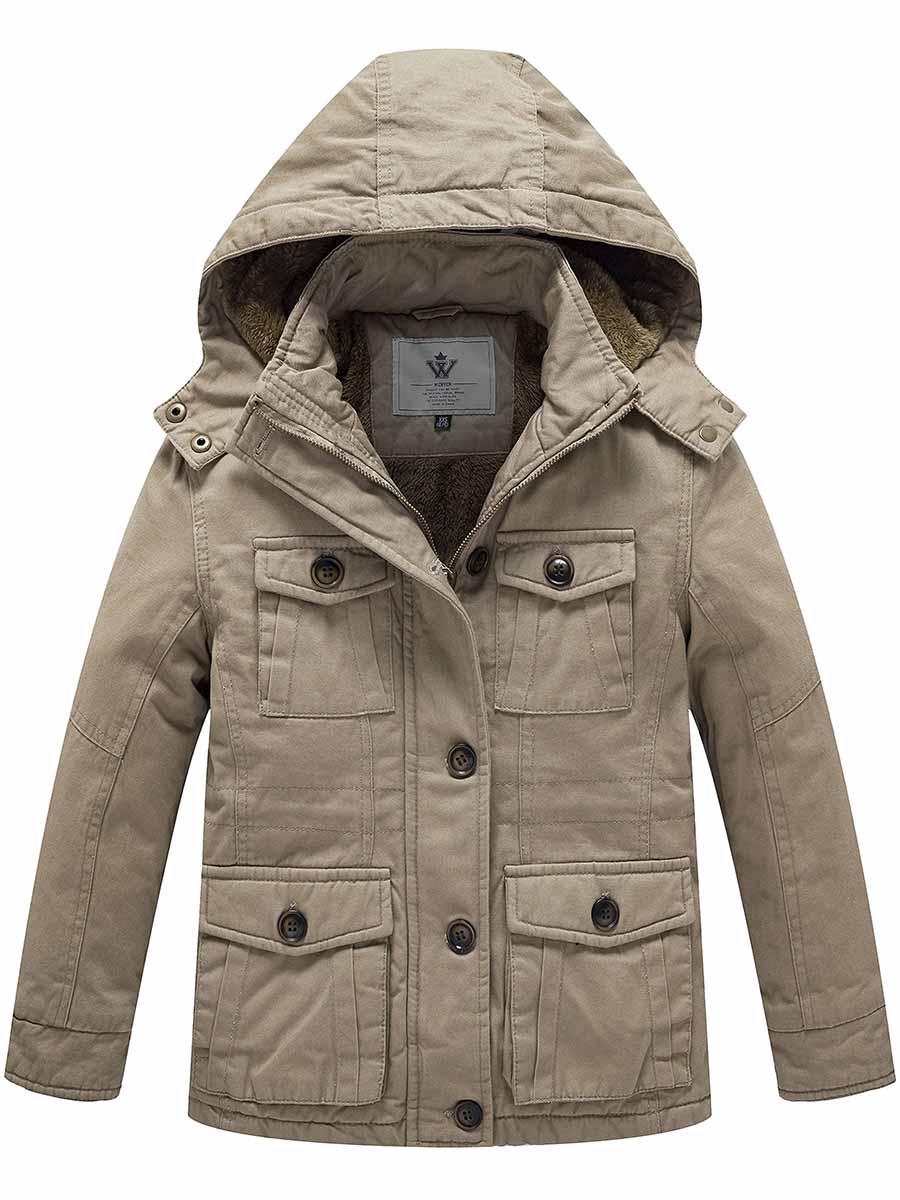 Boy's & Girl's Winter Warm Sherpa Lined Parka Coat with Removable Hood