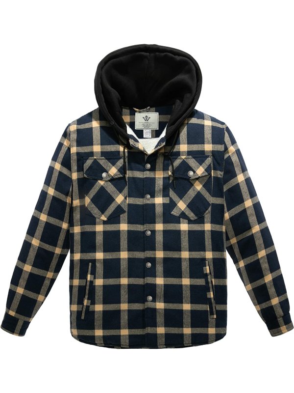 Men's Long Sleeve Sherpa lined Shirt Plaid Flannel Jacket with Hood ...