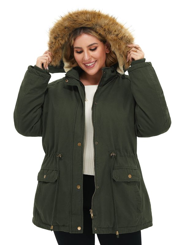 Soularge Women's Plus Size Sherpa Lined Winter Coats with Faux Fur Hoo ...