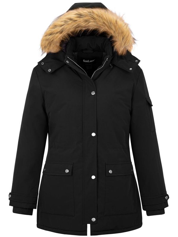 Soularge Women's Plus Size Waterproof Winter Puffer Coat with Faux fur Hood