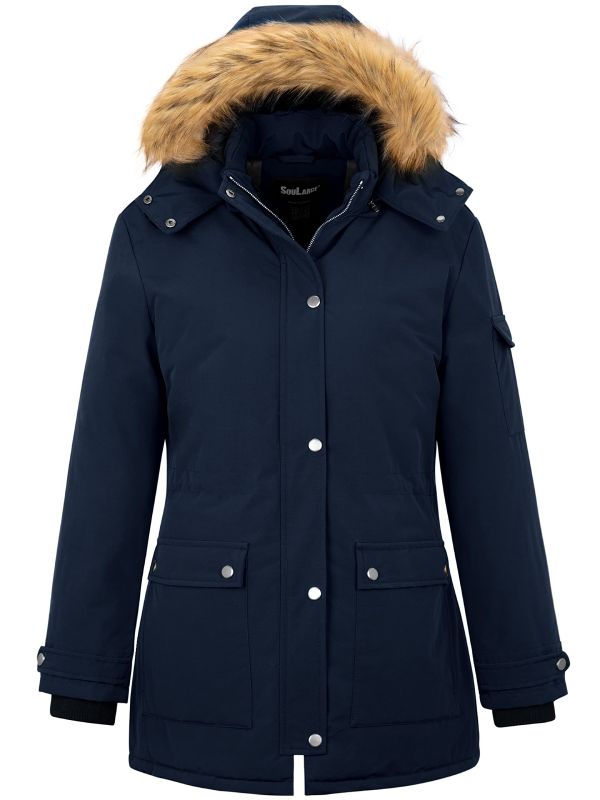 Soularge Women's Plus Size Waterproof Winter Puffer Coat with Faux fur Hood