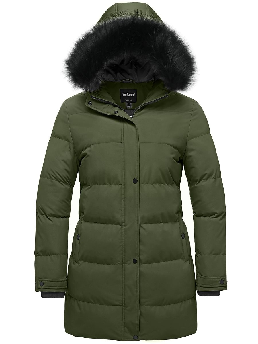 Soularge Women's Plus Size Long Quilted Winter Puffer Coat