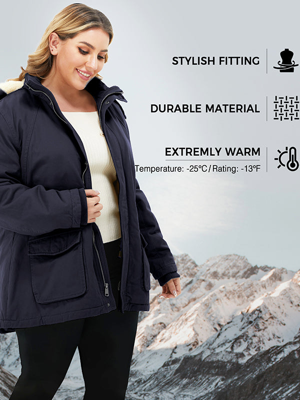 Soularge Abrigo de invierno para mujer, talla grande, impermeable, grueso,  con capucha de piel sintética