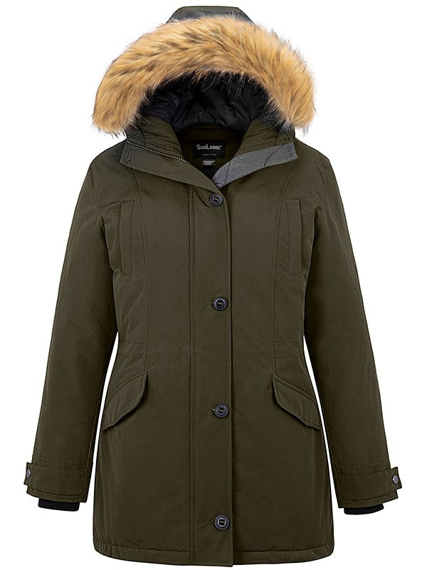 Soularge Women's Plus Size Winter Warm Padded Coat with Faux Fur Hood