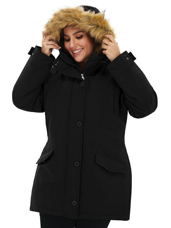 Soularge Women's Plus Size Winter Warm Padded Coat with Faux Fur Hood