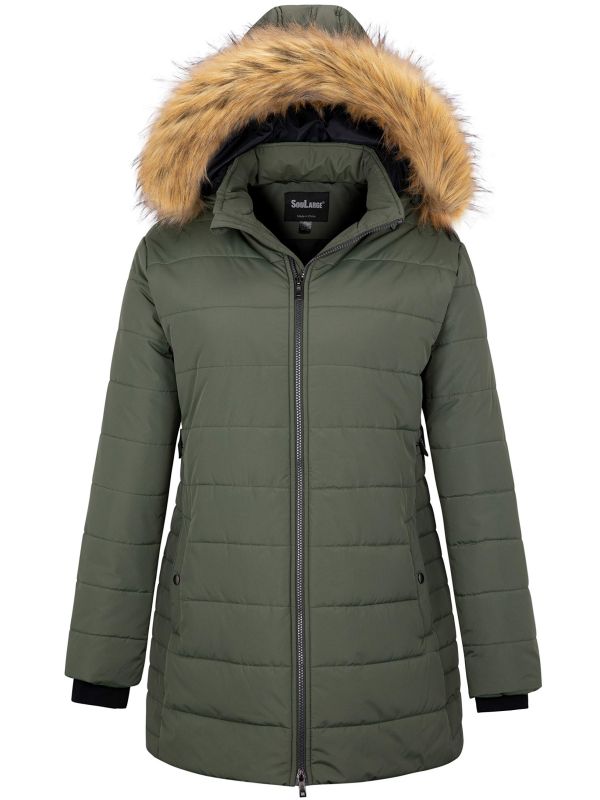 Soularge Women's Plus Size Winter Jacket Thickened Mid Length Puffer Coat