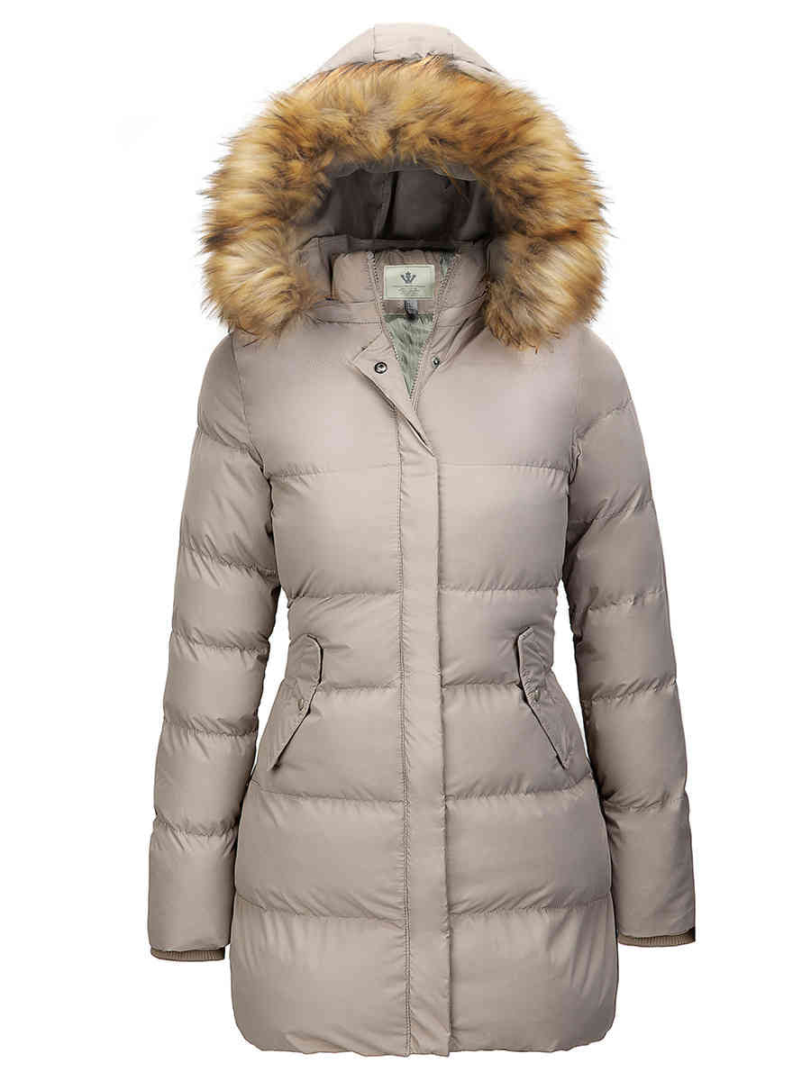 Women's Winter Thicken Puffer Coat Warm Jacket with Fur Removable Hood ...