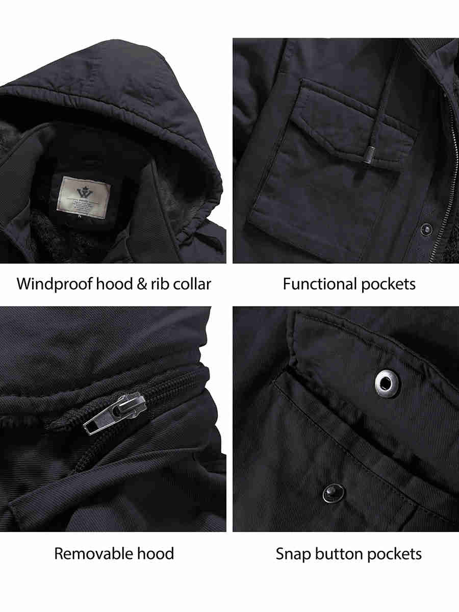Men's Winter Military Thicken Parka Jacket Warm Coat with Removable Hood