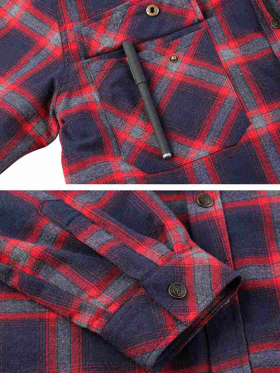 Men's Thicken Plaid Flannel Quilted Shirts Jacket with Removable Hood