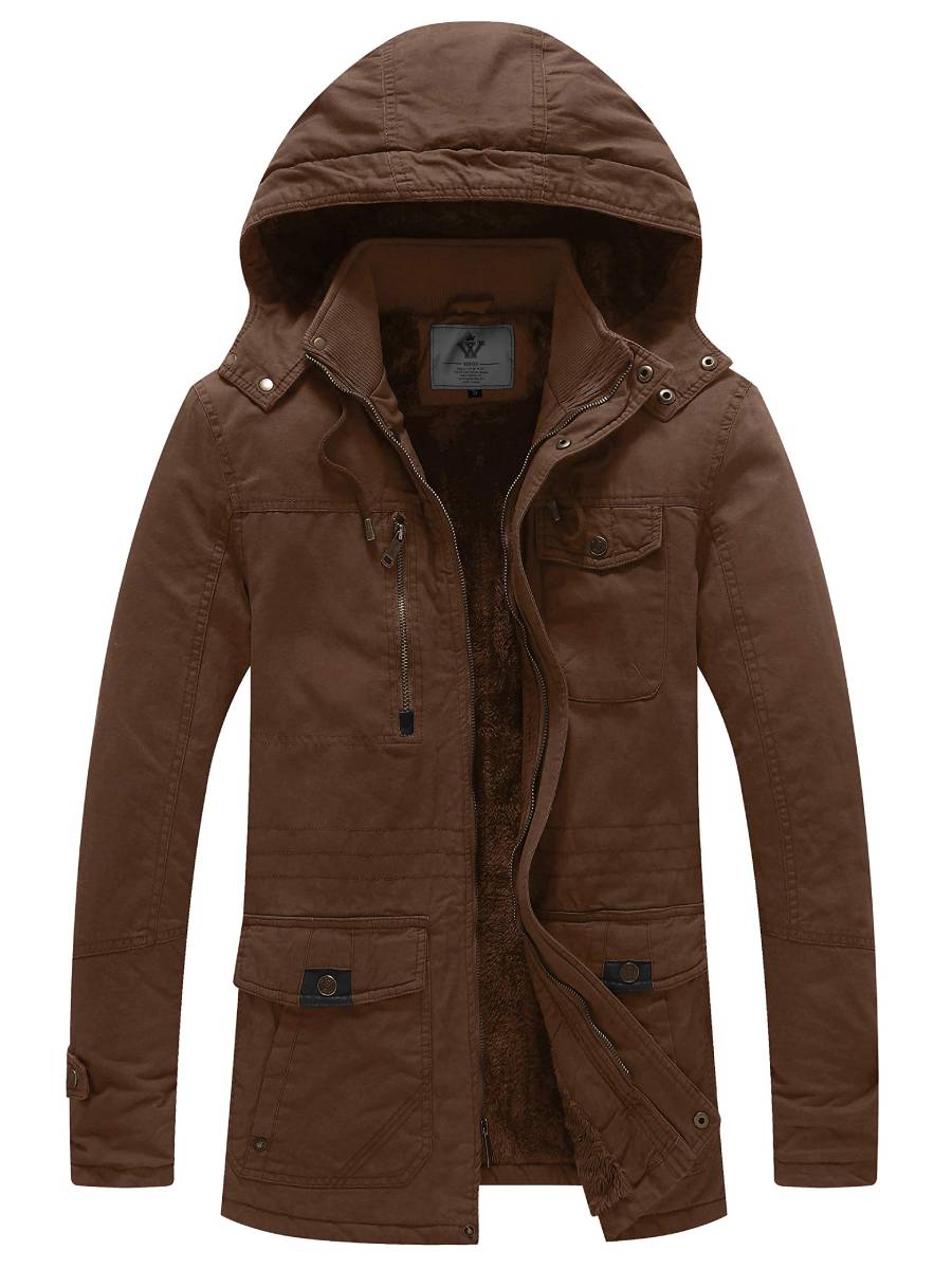 Men's Winter Thicken Cotton Parka Jacket Warm Coat with Removable Hood