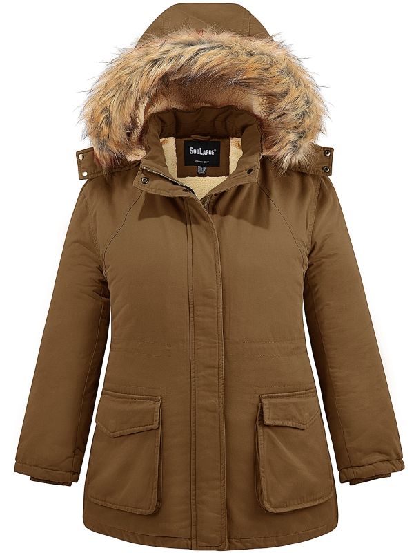 Fleece Lined Winter Coats for Women Plus Size Parka Jacket Sherpa Lined  Anorak Jacket Hood Thick Warm Puffer Jackets